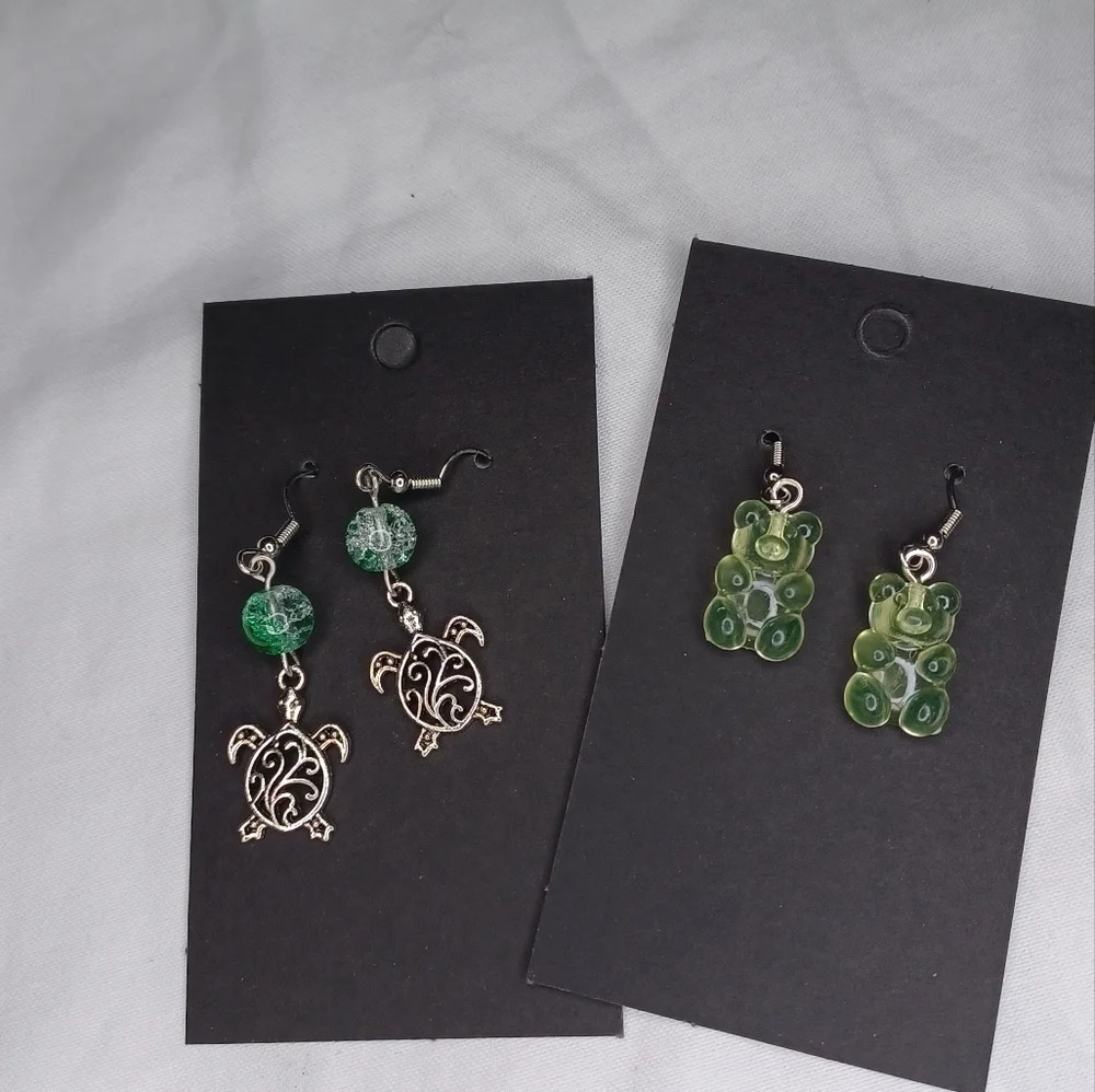 Handmade turtle and bear earrings earrings